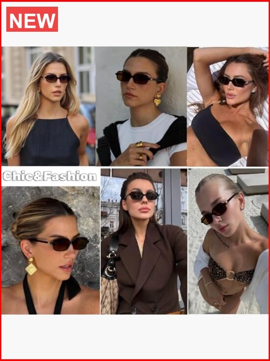 Retro Small Rectangle Sunglasses Thin Narrow Frame UV400 Protection main image 7
